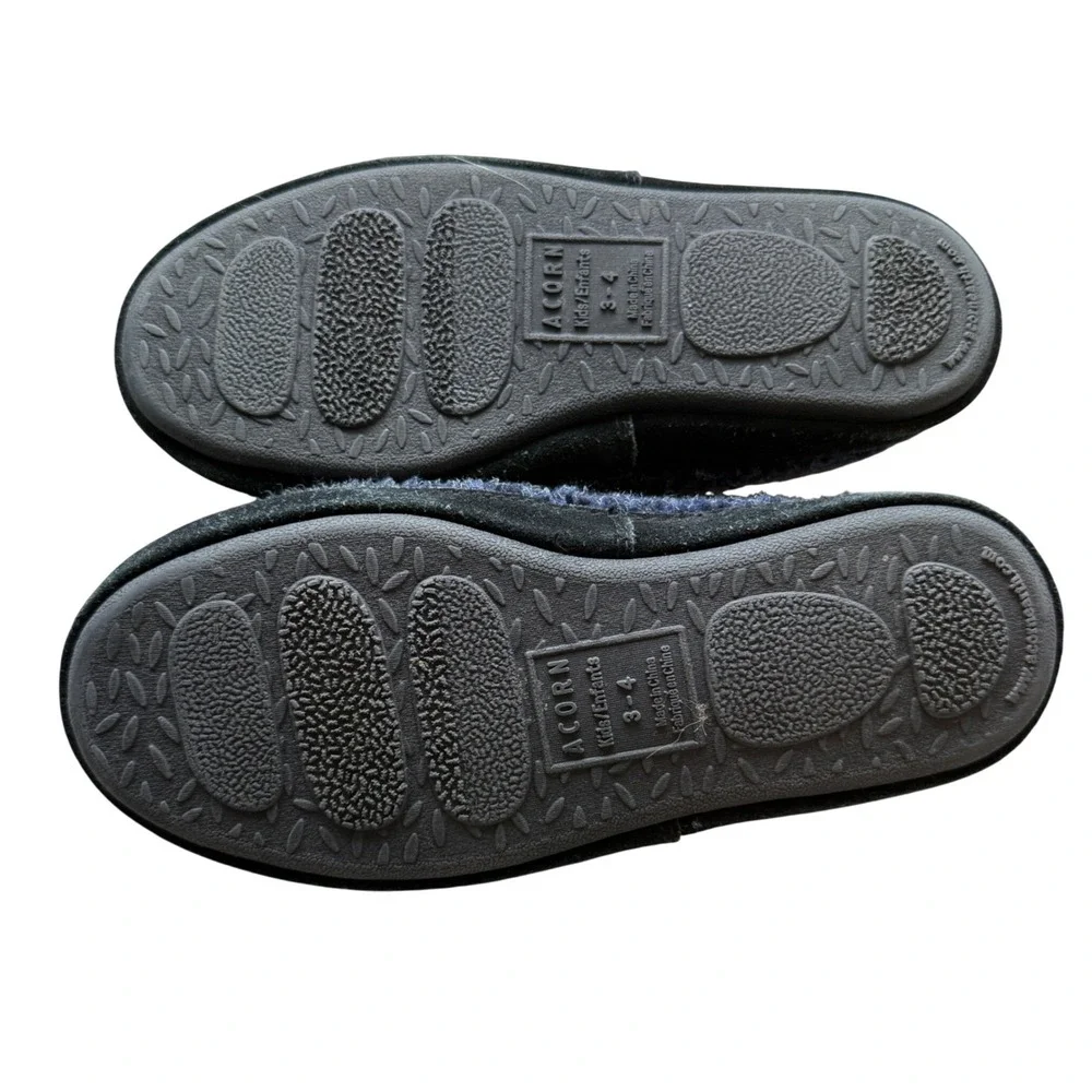 Acorn Kids Navy Blue‎ Knit Slip On Moccasin Slippers Size 3-4